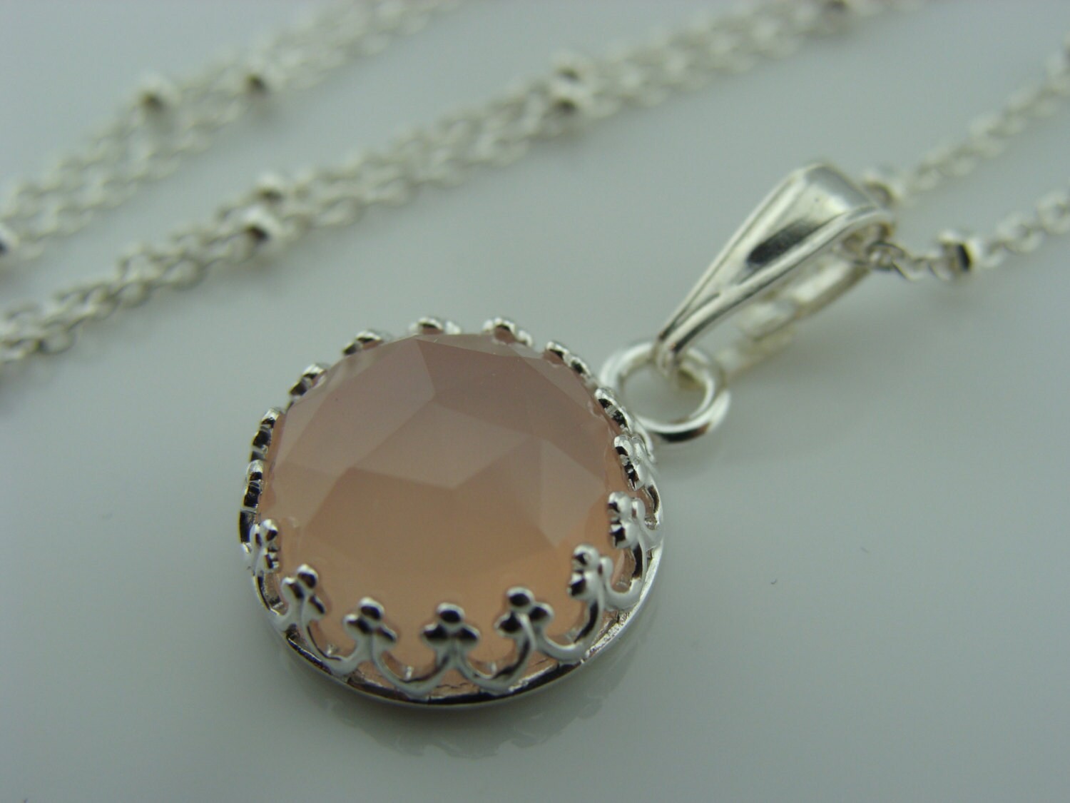 Rose Cut Pink Chalcedony Pendant Necklace · Bezel Set · 925 Sterling Silver ·