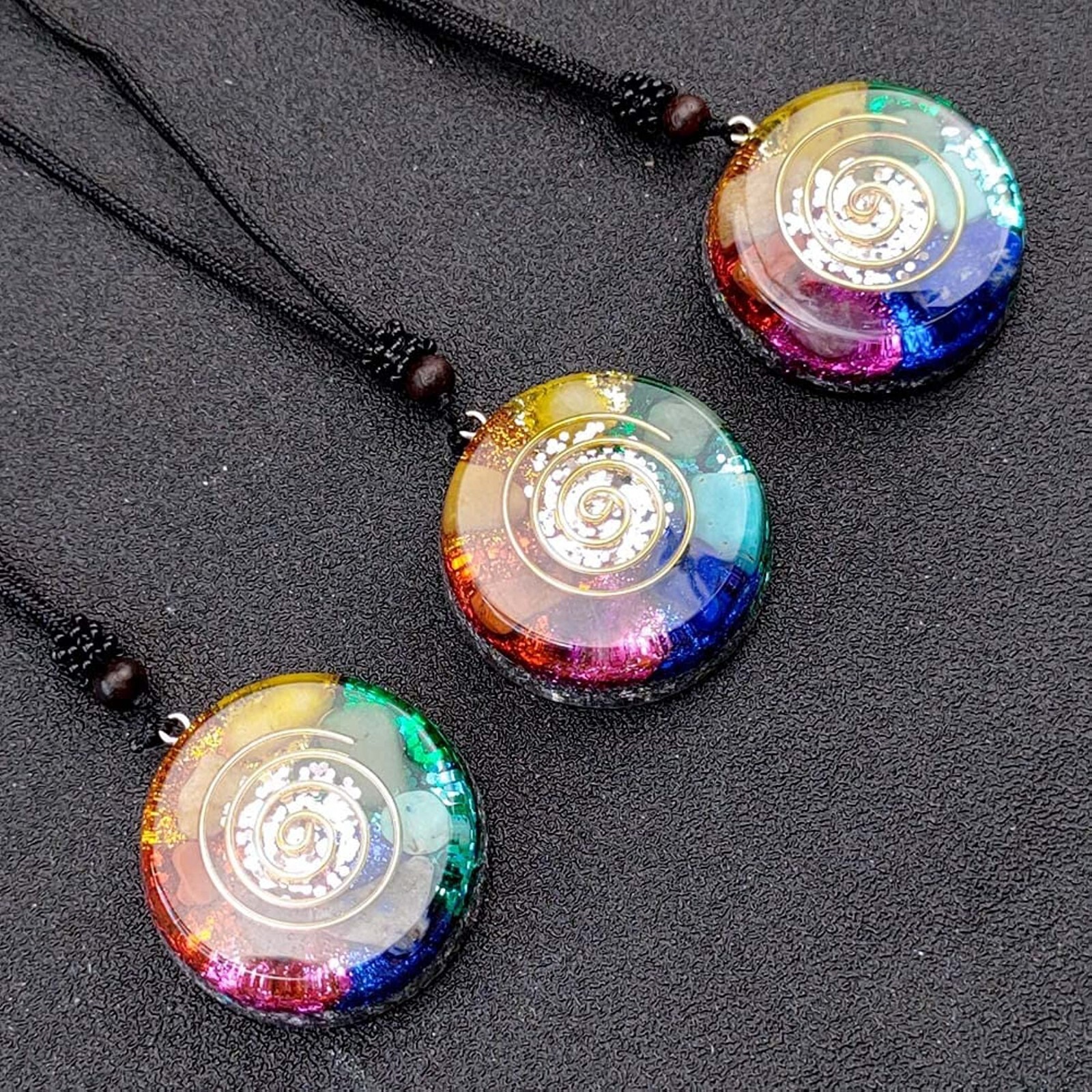 7 Chakra Stone Orgonite Pendant Natural Healing Gemstone Resin Charm Necklace