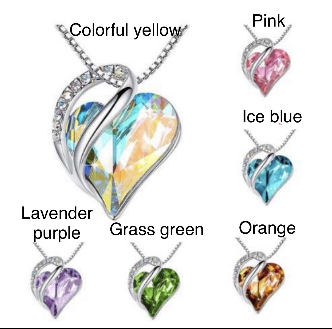 Women Birthstone Heart Silver Necklace Love Crystal Pendant Lady Fashion Gift