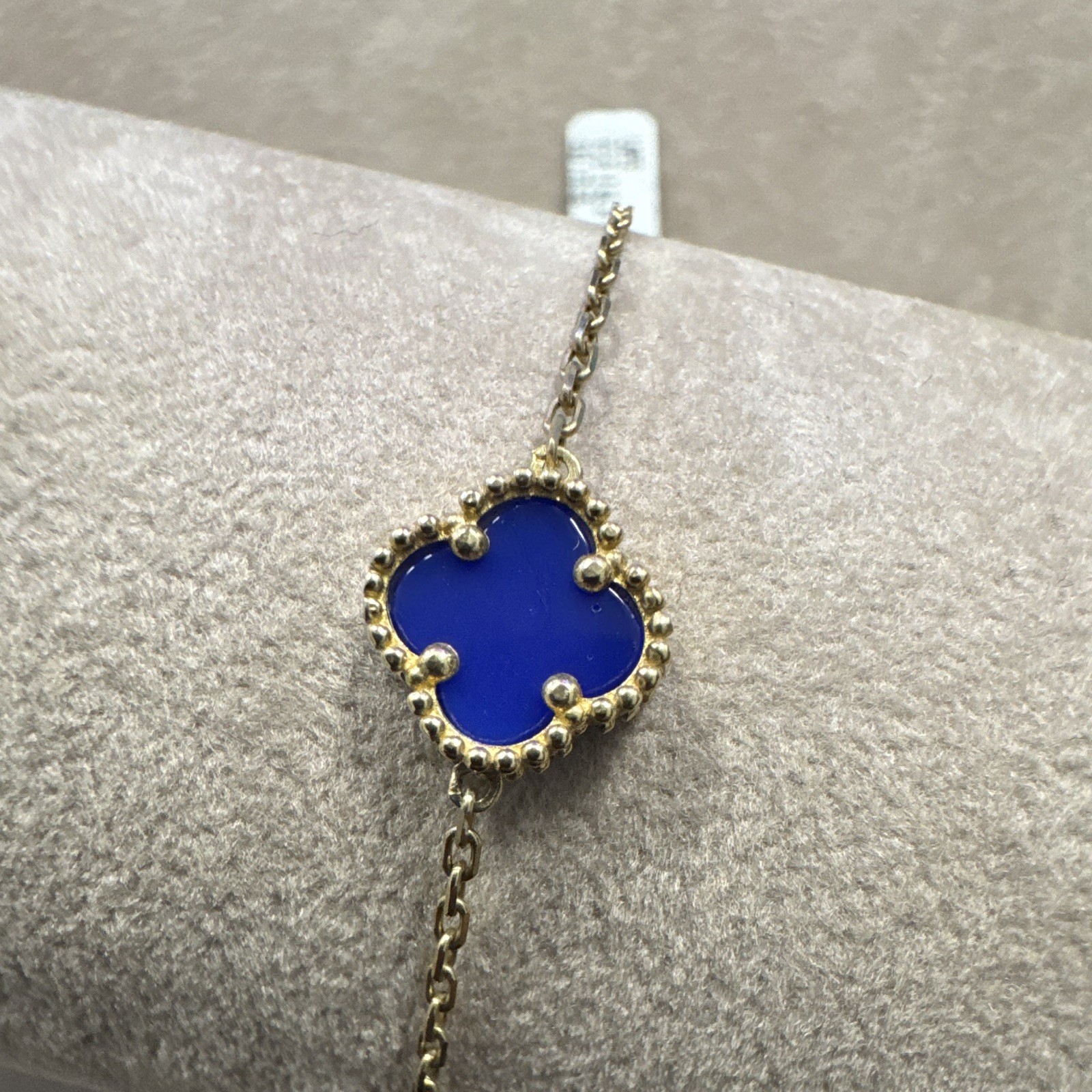 9kt Gold Chain Bracelet Lapis Clover Dangle Charm