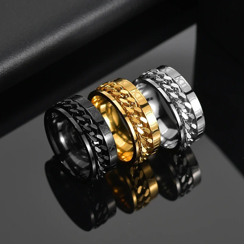 Stainless Steel Multicolor Rotating Spinner Round Chain Ring Unisex, Women, Men