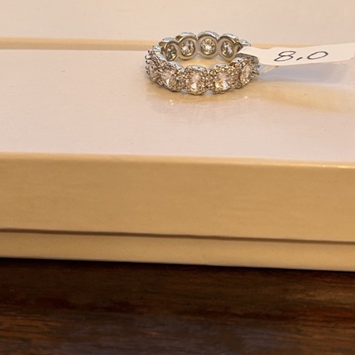 Size 8 Diamond CZ Silver Tone Eternity Band No Mark