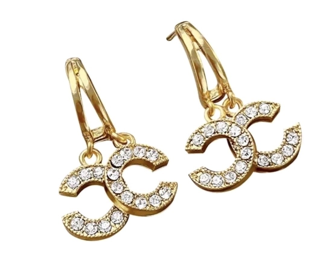 C-shaped Light Gold Plated Crystal Fashion Earrings With Silver Post