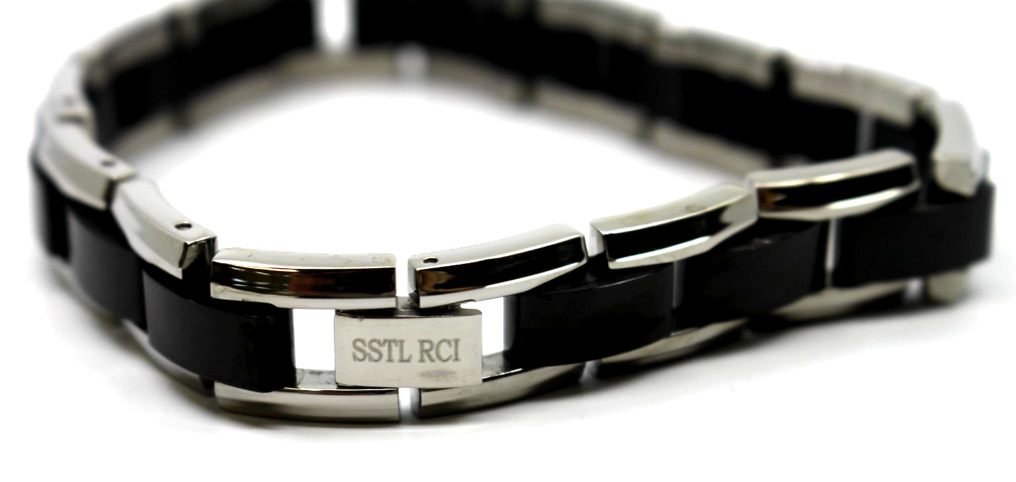 RCI Italy Black Ion Plated Stainless Steel Link Bracelet 8.5″in Adjustable