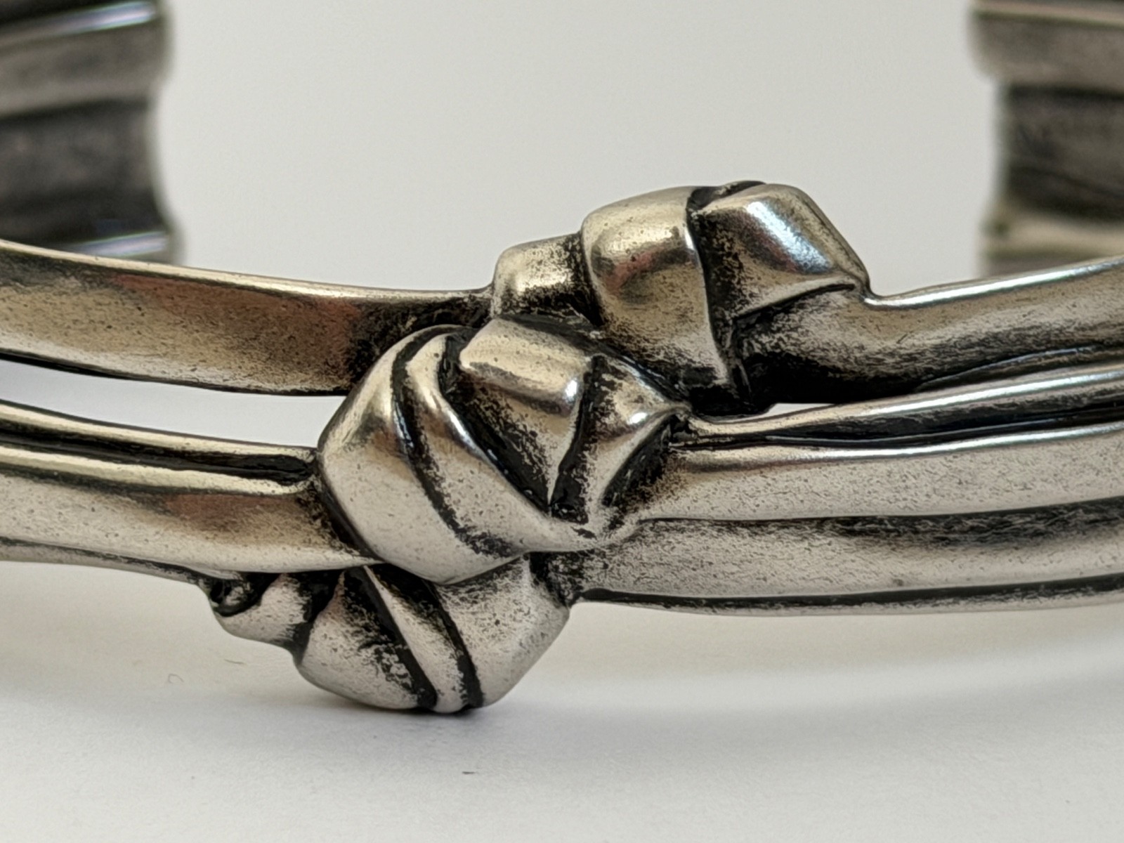 NWT Saint Laurent YSL Triple Knotted Antique Silver Brass Cuff Bracelet M $895