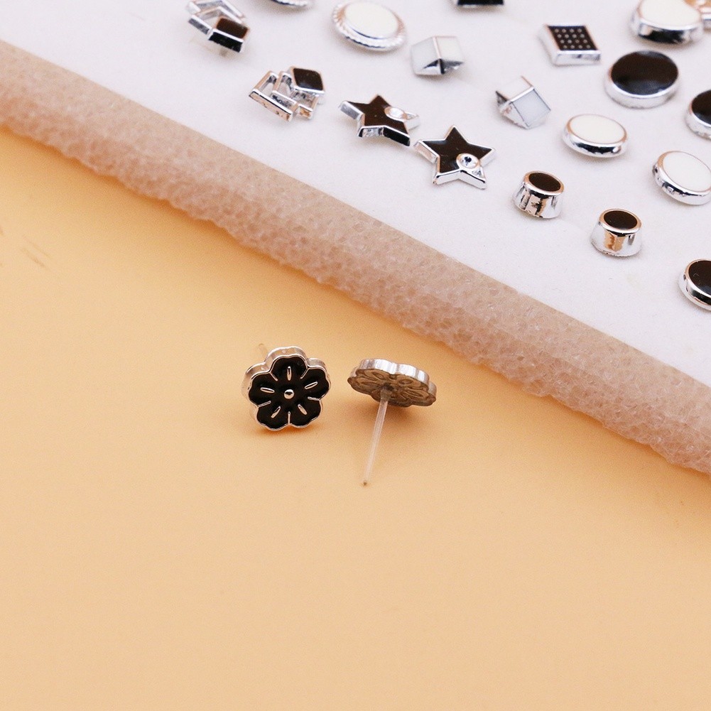 36 Pairs Mixed Color Flower Cartoon Enamel Stud Earrings Set Plastic Resin
