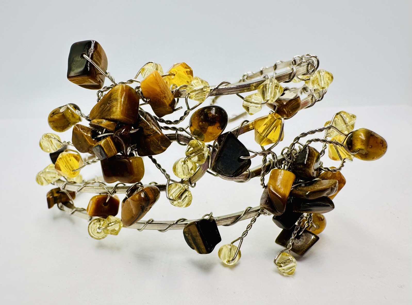 2x Tiger’s Eye Citrine Cuff Bracelet & handmade glass Bracelet Set Of 2
