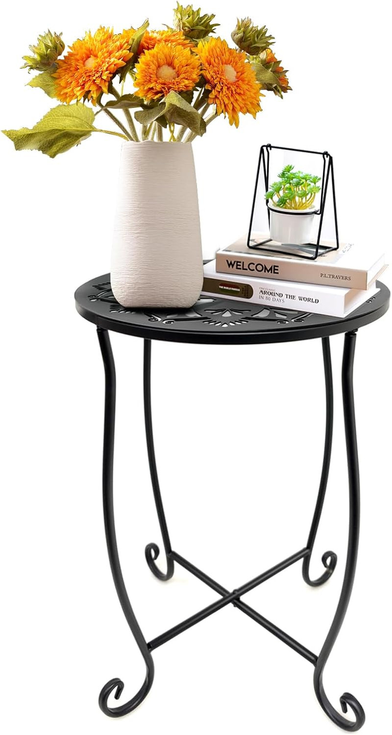 Side Tables for Small Space, Metal Outdoor Indoor round Side Table, Small End Ta