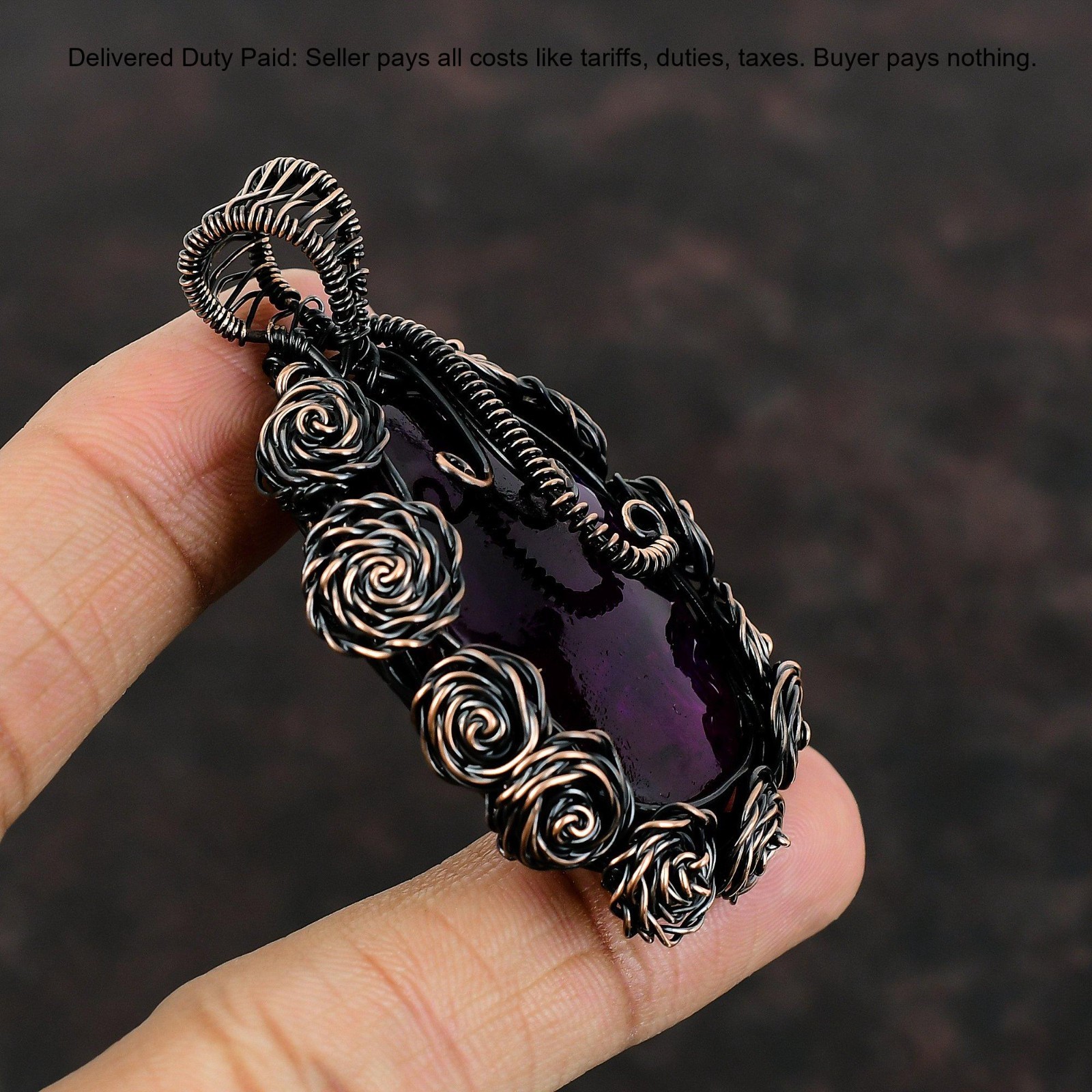 Pink Fire Labradorite Gemstone Flower And Wire Wrapped Pendant Jewelry Copper