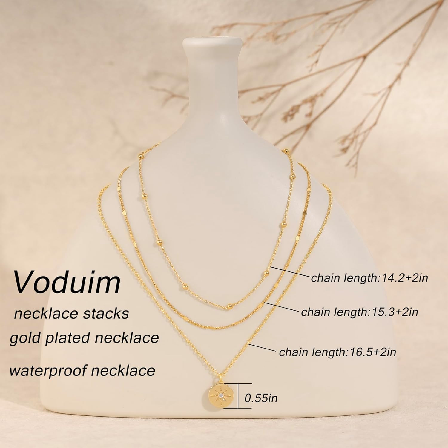 Layered Necklaces for Women, Dainty 14K Gold Plated Circle Peadant Chain Necklac