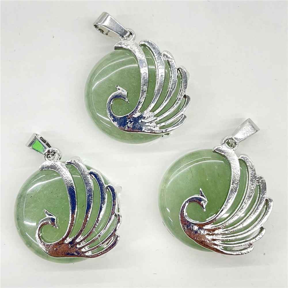 10pcs Mixed Natural Stone Round Peacock Pendants Healing DIY Jewelry Making