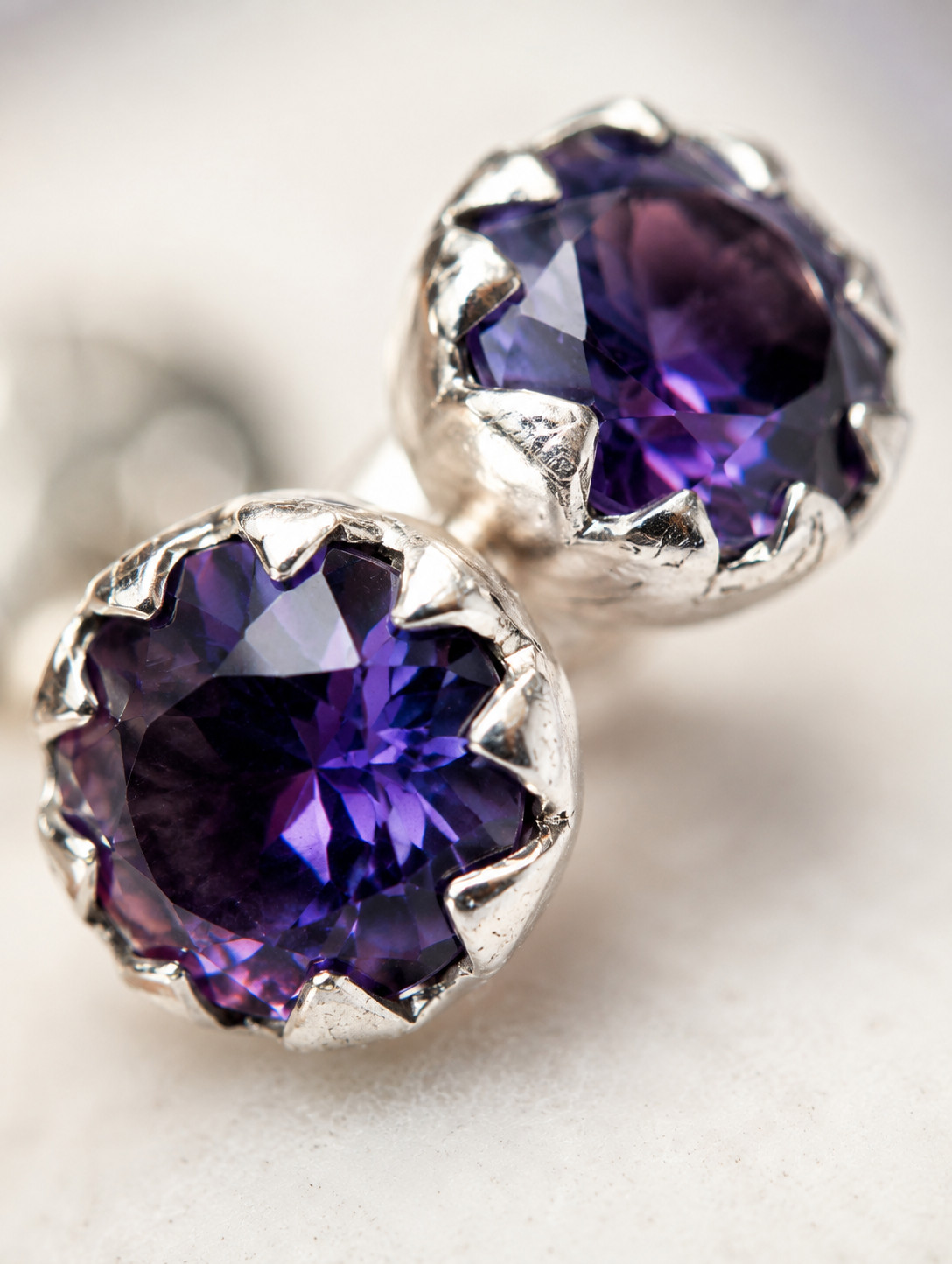 Handmade Amethyst Stud Earrings 925 Sterling Silver Gemstone Jewelry