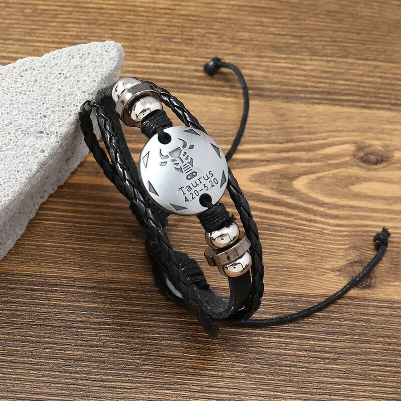 Leather Taurus Bracelet Stackable Adjustable Tie New Free Ship 9205
