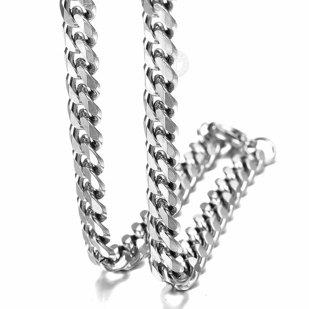 3/5/7mm Silver Tone Curb Cuban Link Chain Necklace Stainless Steel For Men Women