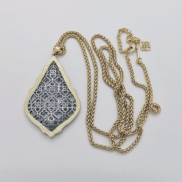 New Kendra Scott Aiden Gold & Silver Filigree Pendant Long Necklace