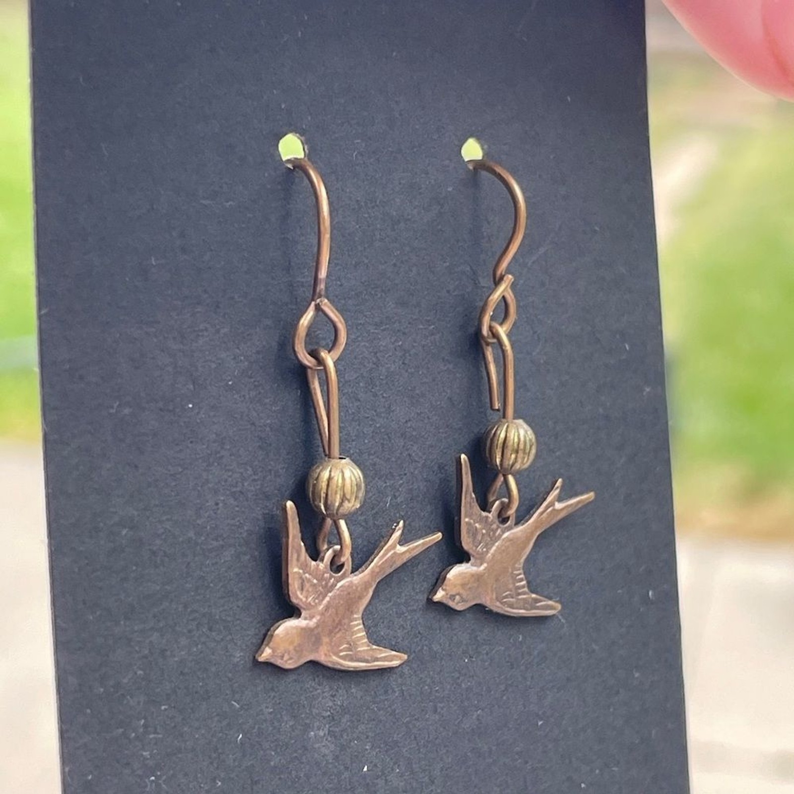 Handmade Bronze Bird Dangle Earrings new drop nature boho birds swallow pretty