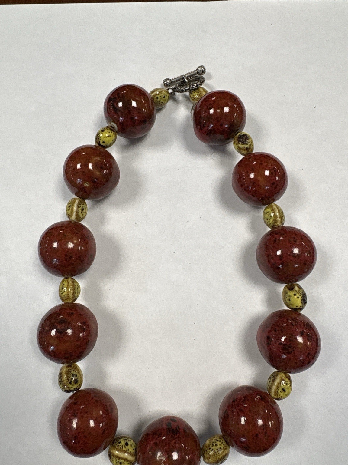 Vintage Red Yellow Mottled Bead Necklace Statement Necklace 204g 40cm