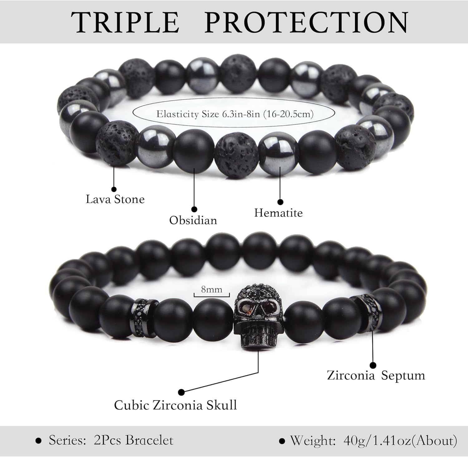 Black Obsidian Bracelet for Men – Black Tourmaline Beaded Bracelets – Mens Brace