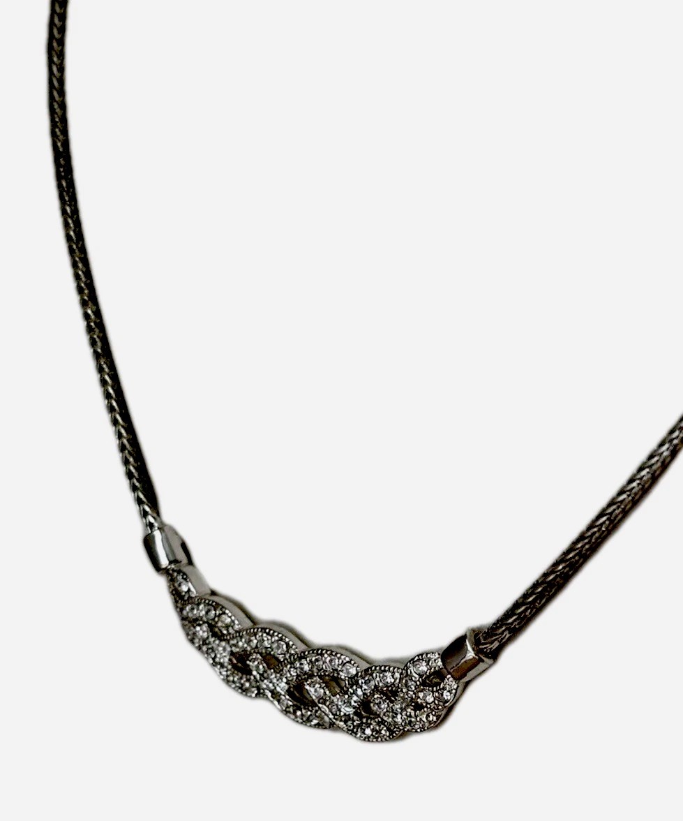 Roman Rhinestone Pendant Necklace/ Silver Tone/ Very Good Used Condition