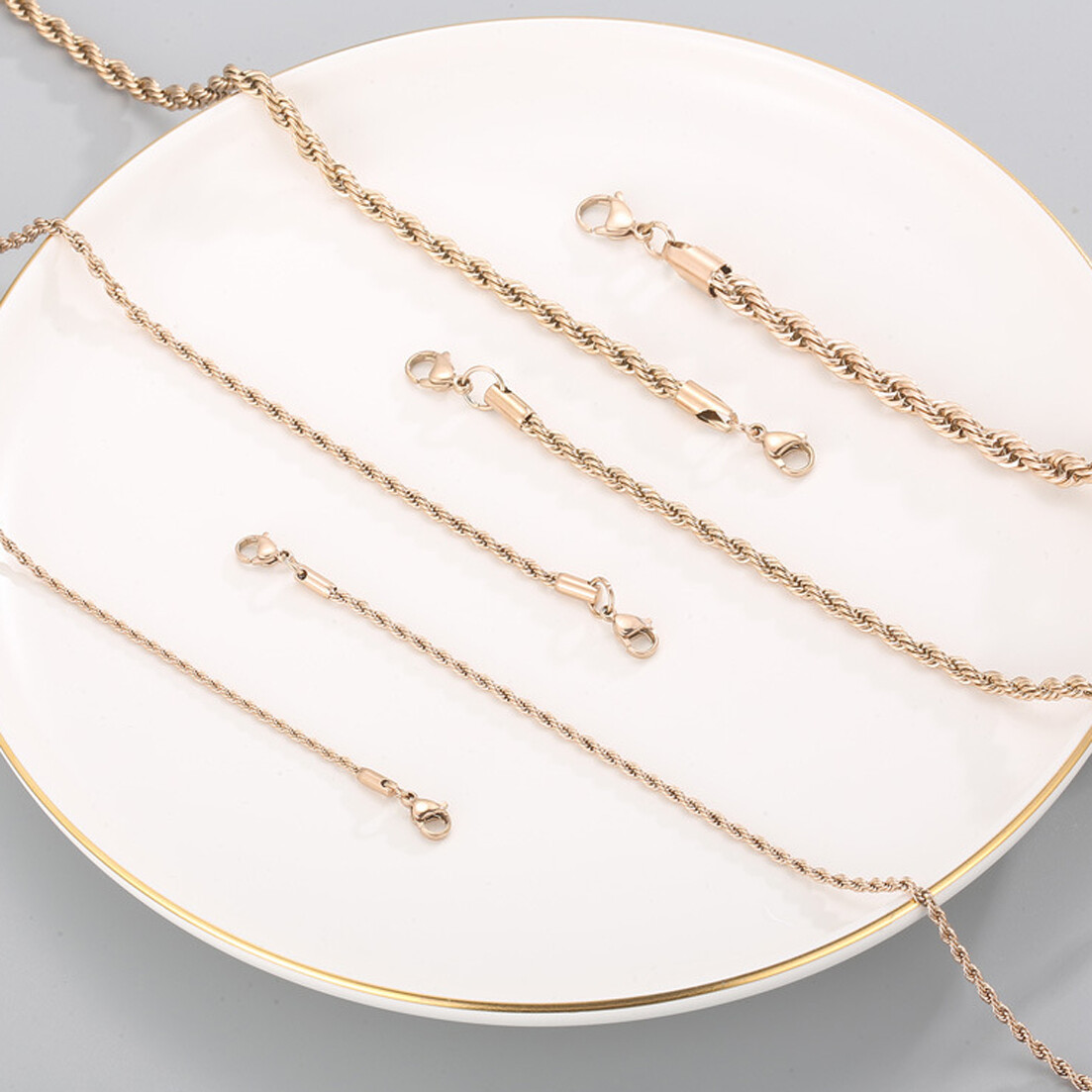 Stainless Steel Rope Chain Rose Gold Plated 20″22″24″ Men Women Necklace 2-8mm