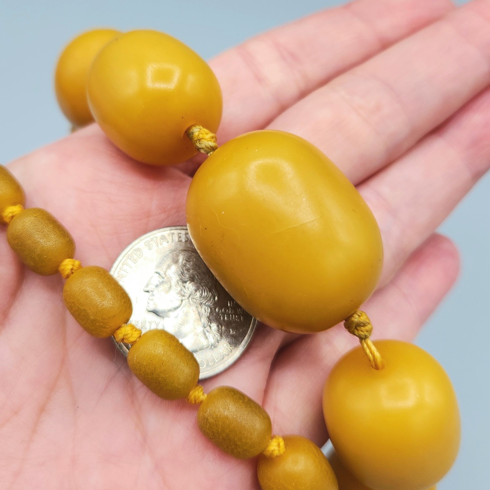 VTG Large Amber Butterscotch Faturan Composite Bakelite Bead Necklace 32″ 108.8g