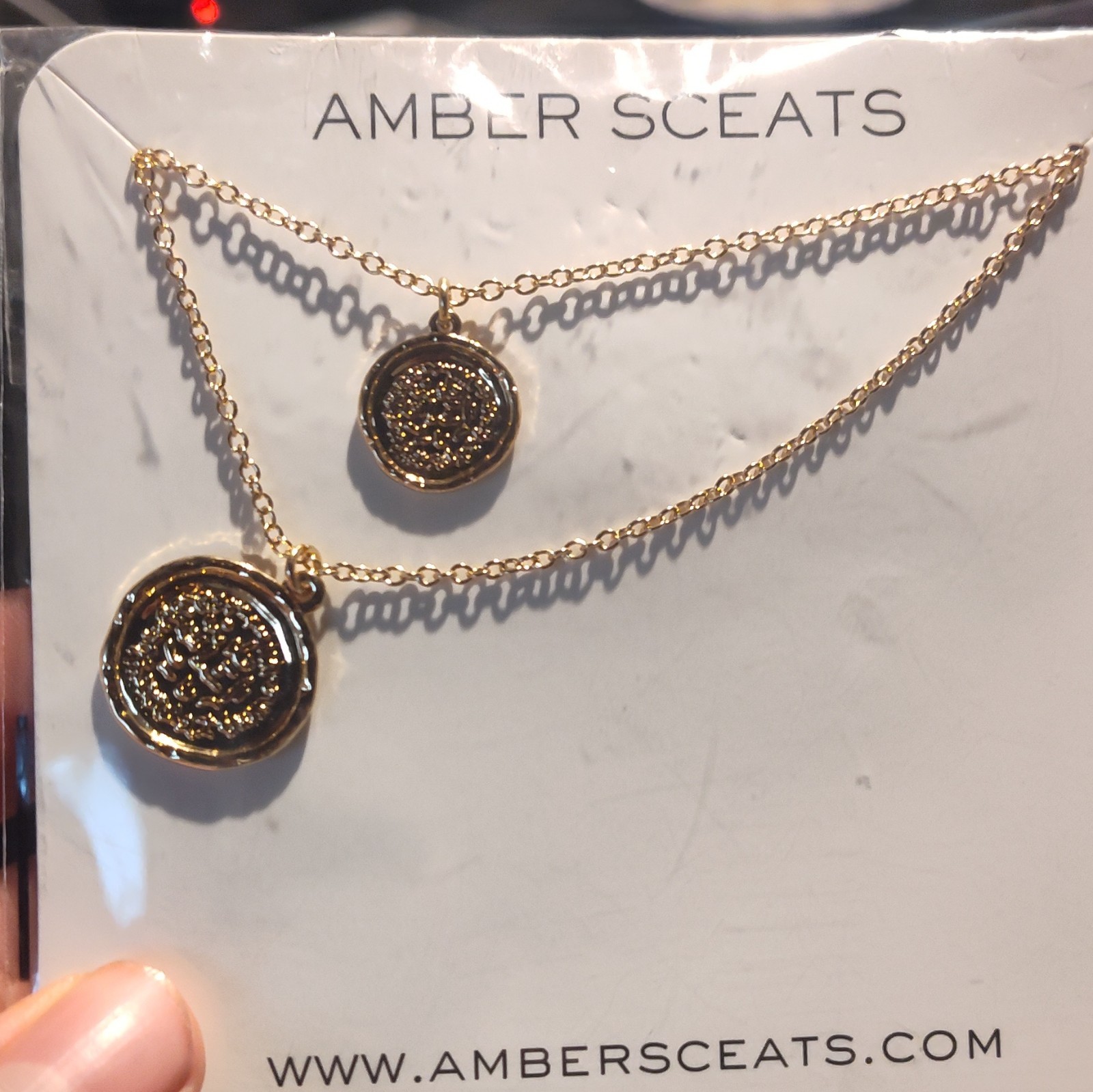 Amber Sceats Gold Tone Layered Round Coin Pendant Necklace Round Link AMS-FA-003