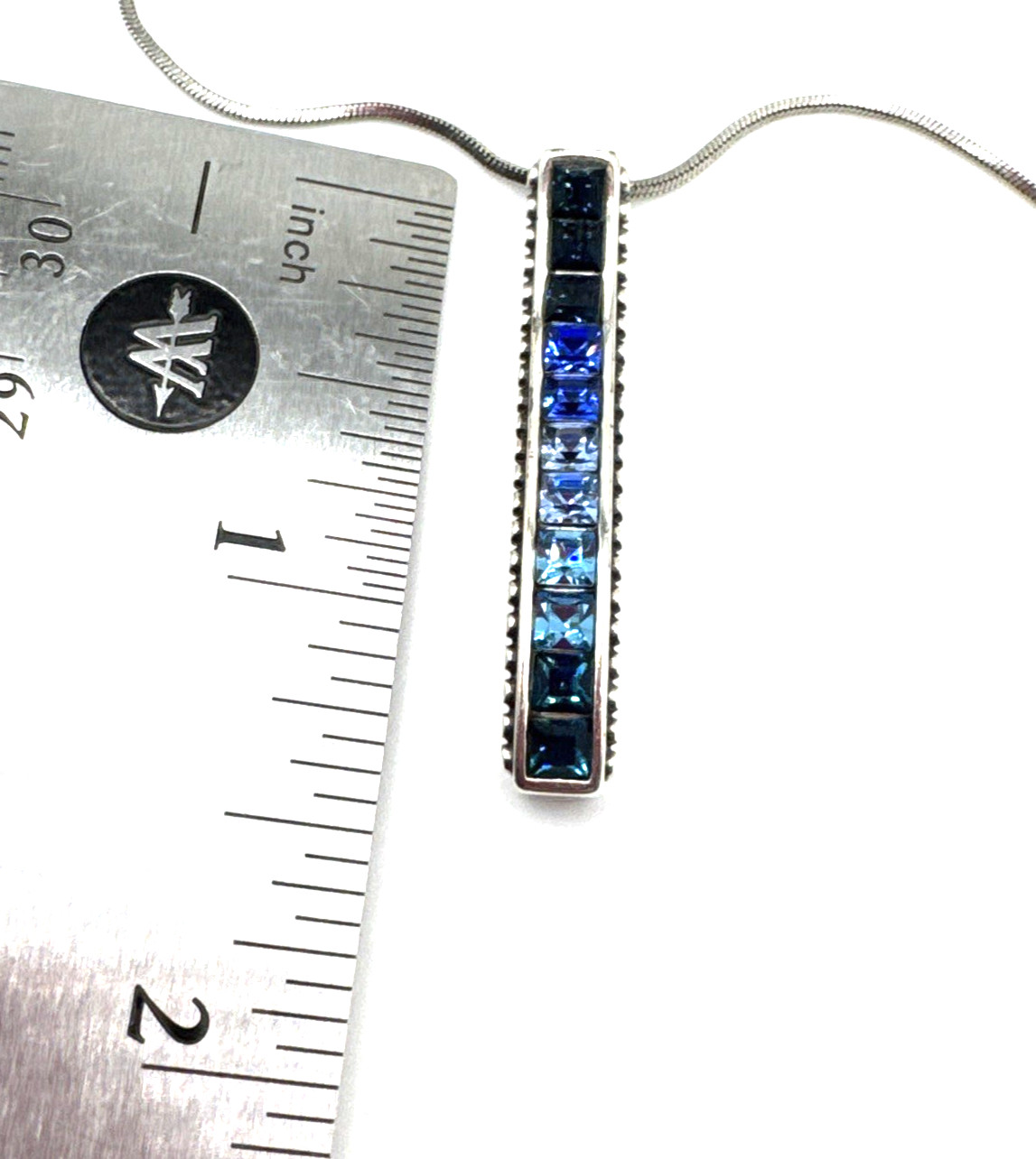Brighton Spectrum Blue Ombre Crystals Rectangle Bar Silver Necklace 18″
