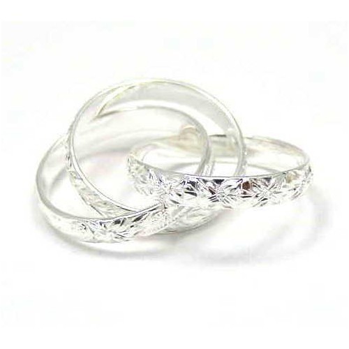 STERLING SILVER 925 3 IN 1 HAWAIIAN ENGRAVED PLUMERIA SCROLL MAILE LEAF RING