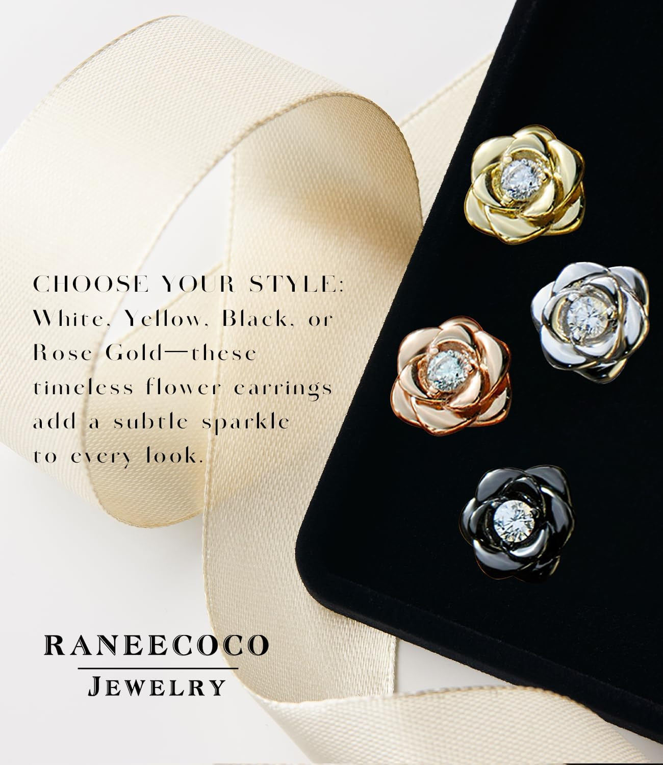 Gold Plated Sterling Silver Rose Flower Earring Studs, Hypoallergenic & Nickel F