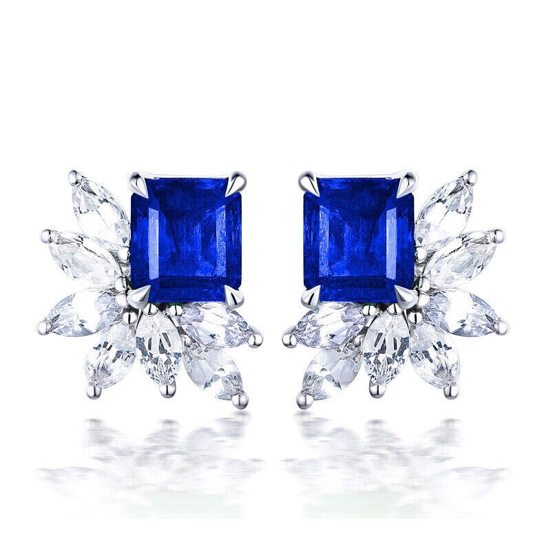 Stud Earrings L: 14mm 925 Silver Cubic Zirconia White Gold Plated Red Green Blue
