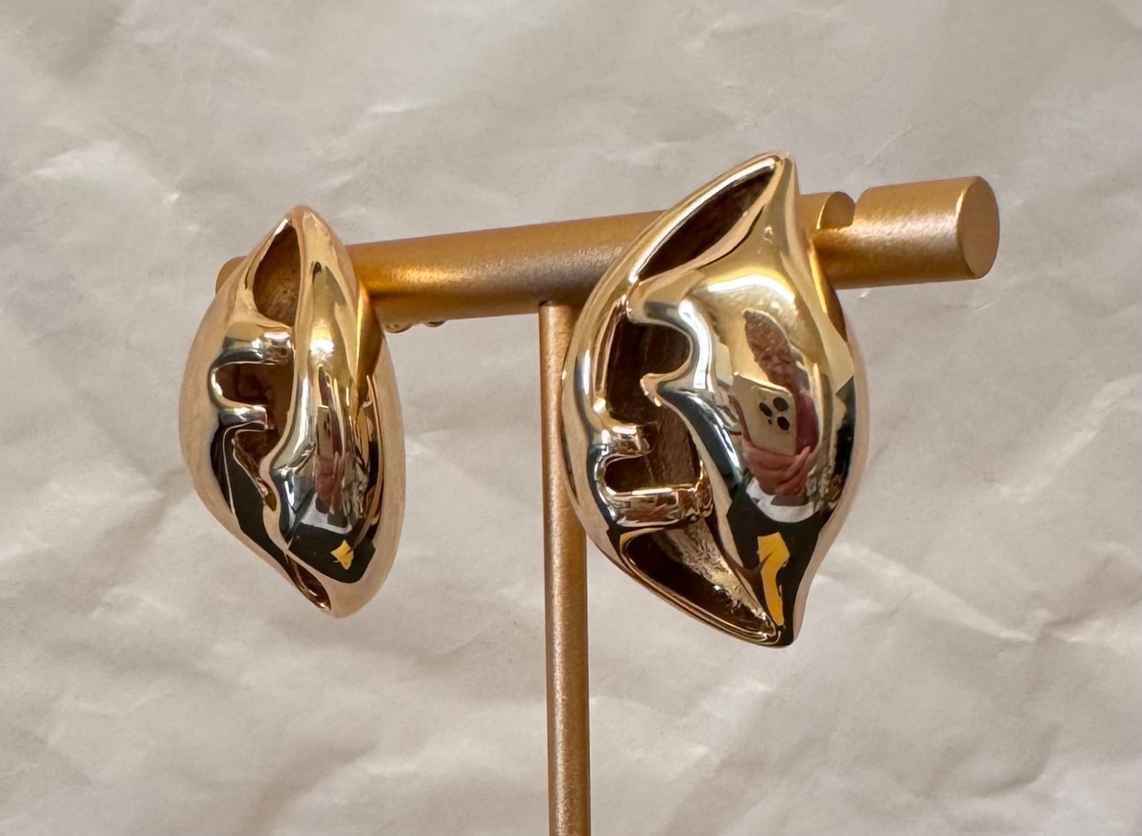 Fendi Gold Tone Sculptural Clip-On Earrings # 553