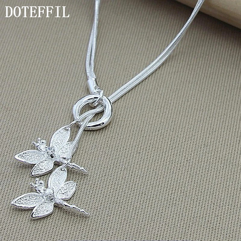 DOTEFFIL 925 Sterling Silver Dragonfly Two Dragonfly Pendant Necklace for Women
