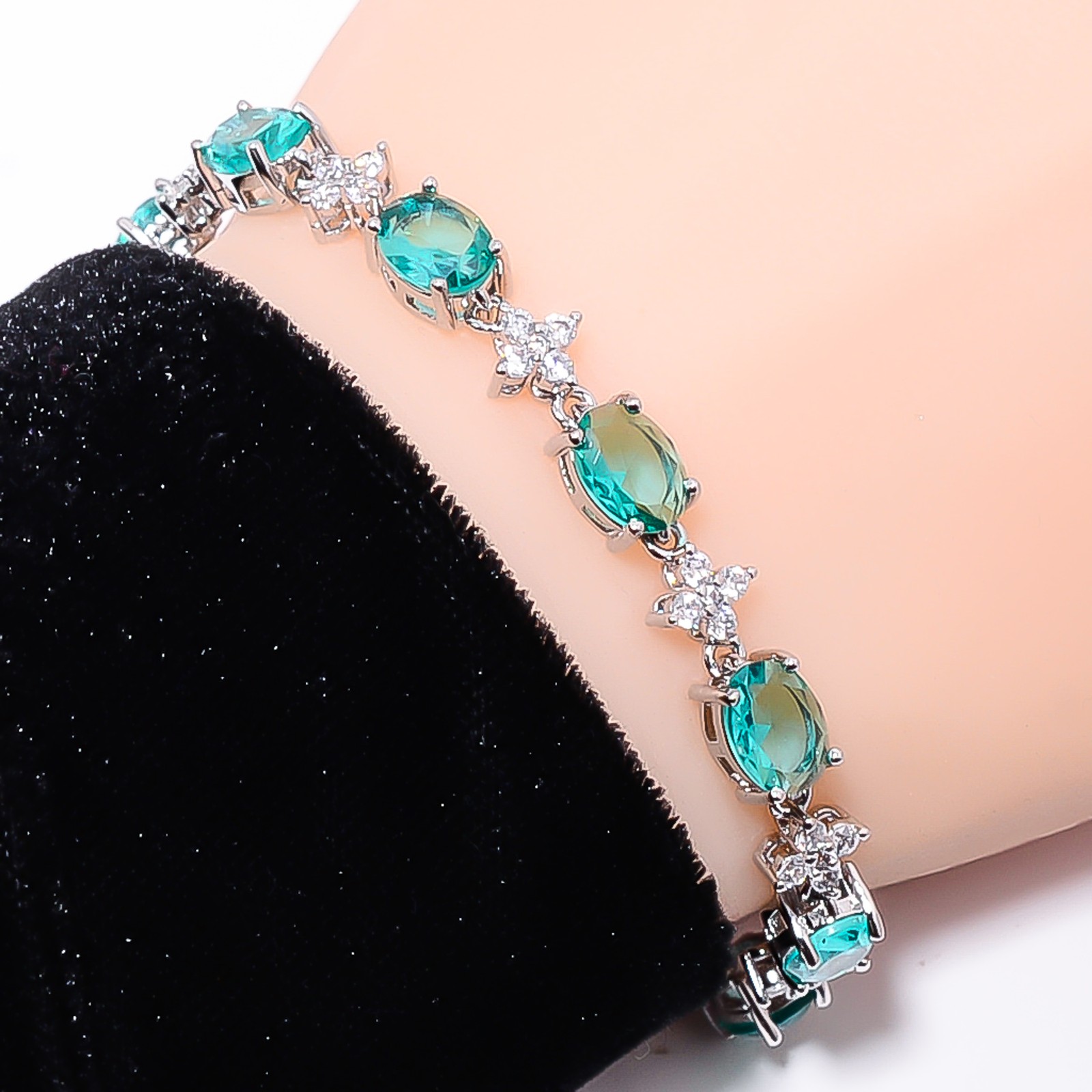 Paraiba Tourmaline, CZ 925 Sterling Silver Adjustable Bracelet 7-8″ B133917