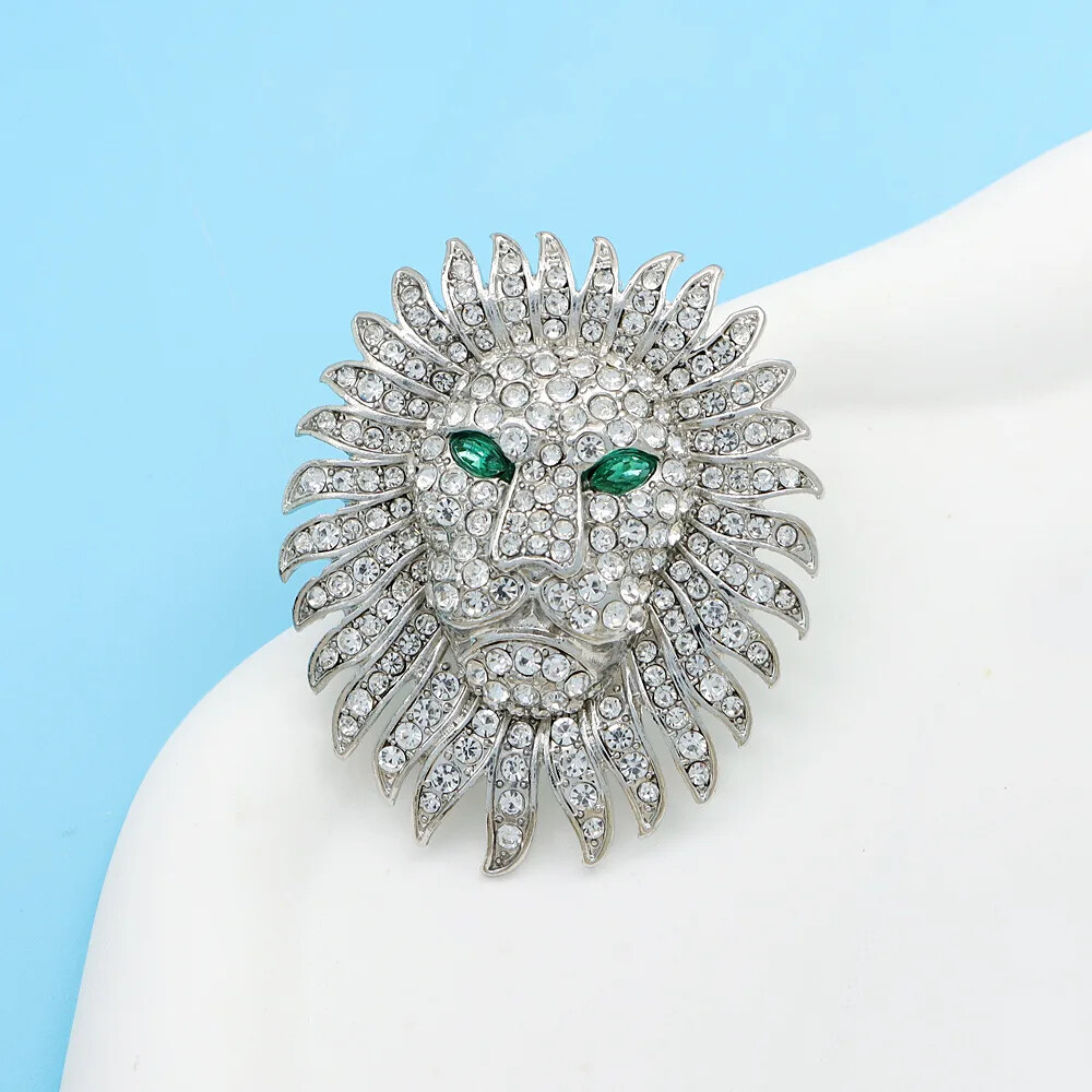Women Men Rhinestone Lion Brooch, Unisex Clothing Accessories Pins Jewelry