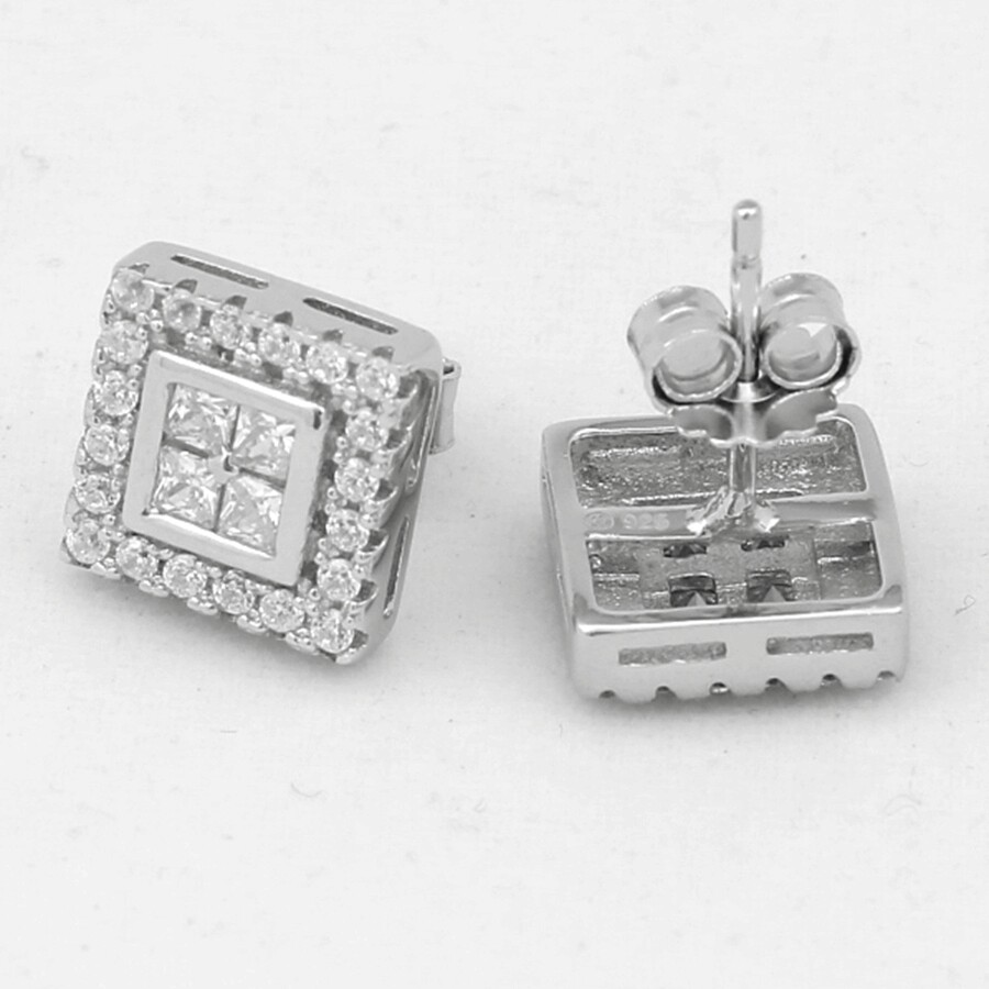 Mens Sterling Silver 925 CZ 11mm Icy Briliant Square Push-Back,Studs Earring*Box