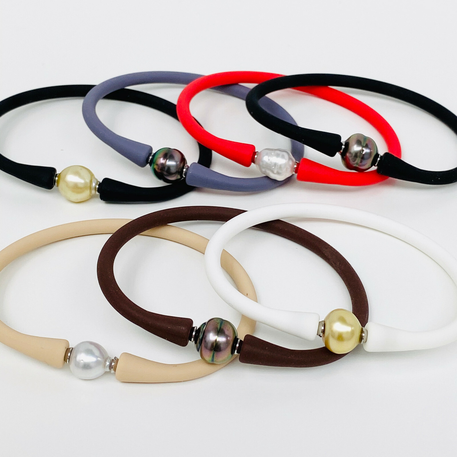 Tahitian South Sea Pearl Silicone Rubber Bracelet Bangle Elastic Assorted Colors
