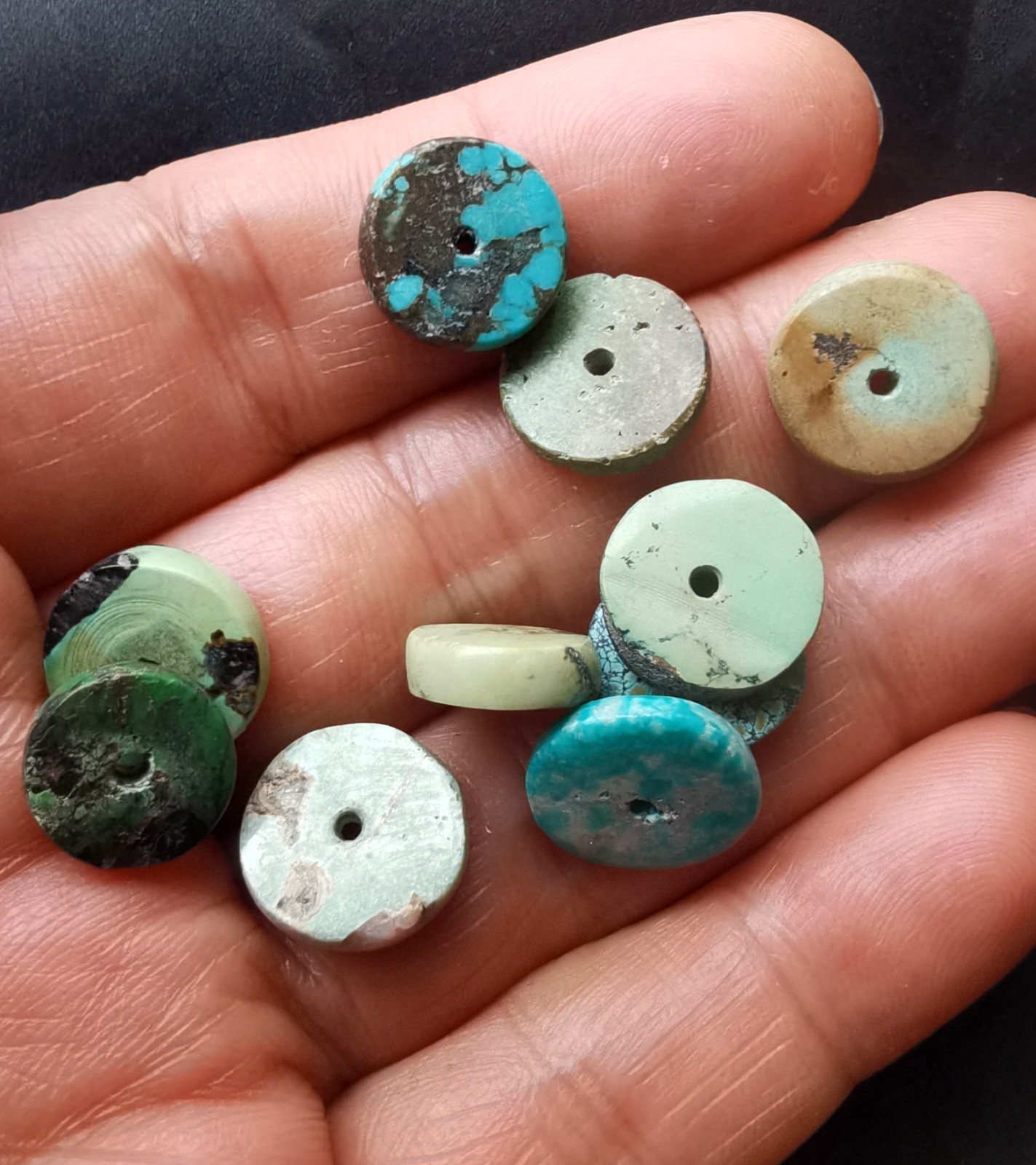 9.1g,10beads,coin Genuine natural brown blue Hubei Turquoise stone pendant loose