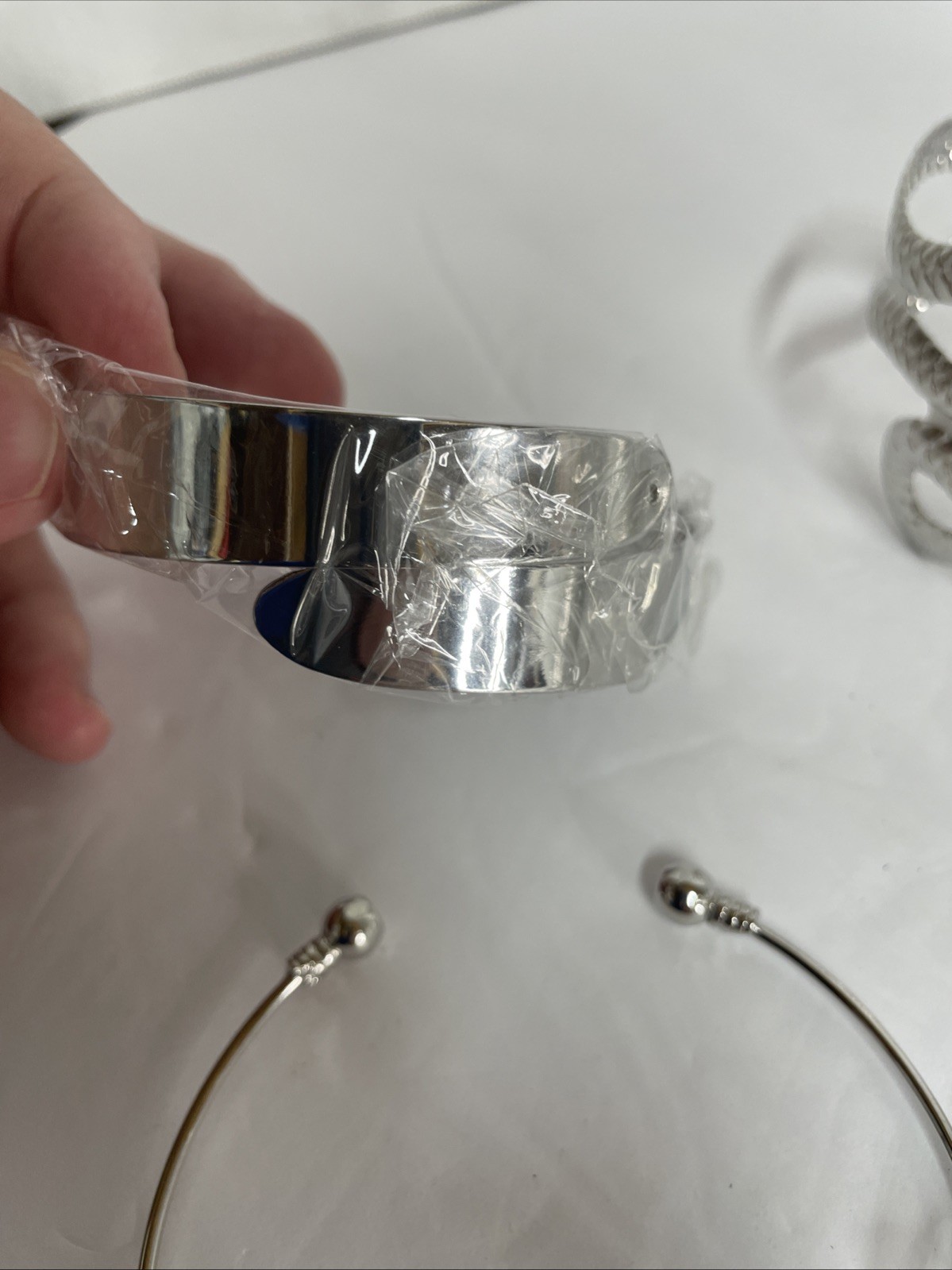 10 Bangle Silver Toned Bracelets Stackable Adjustable Alloy