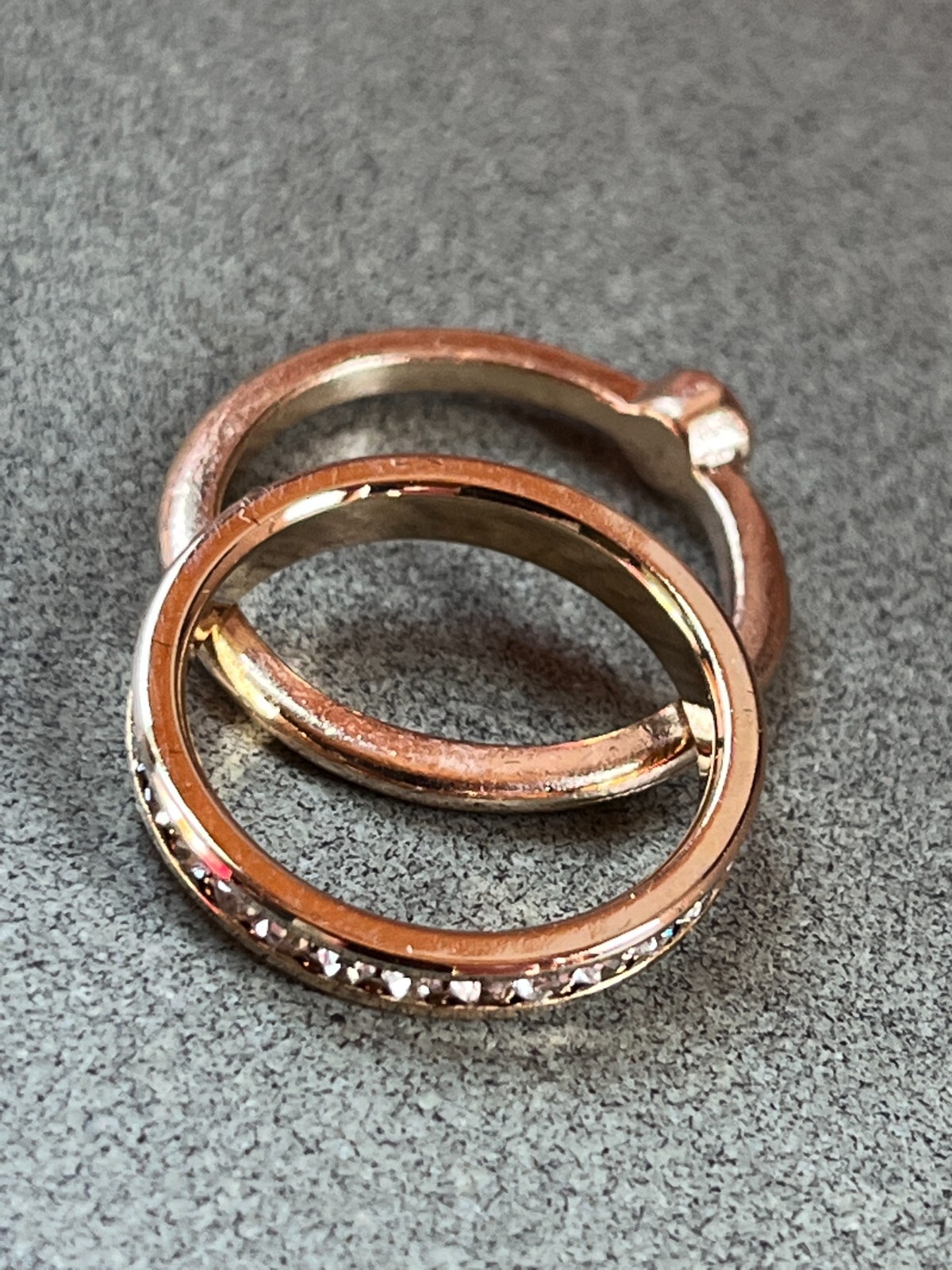 Lot of Tiny Channel Set Clear Rhinestone Thin Goldtone Band & Dainty Solitaire