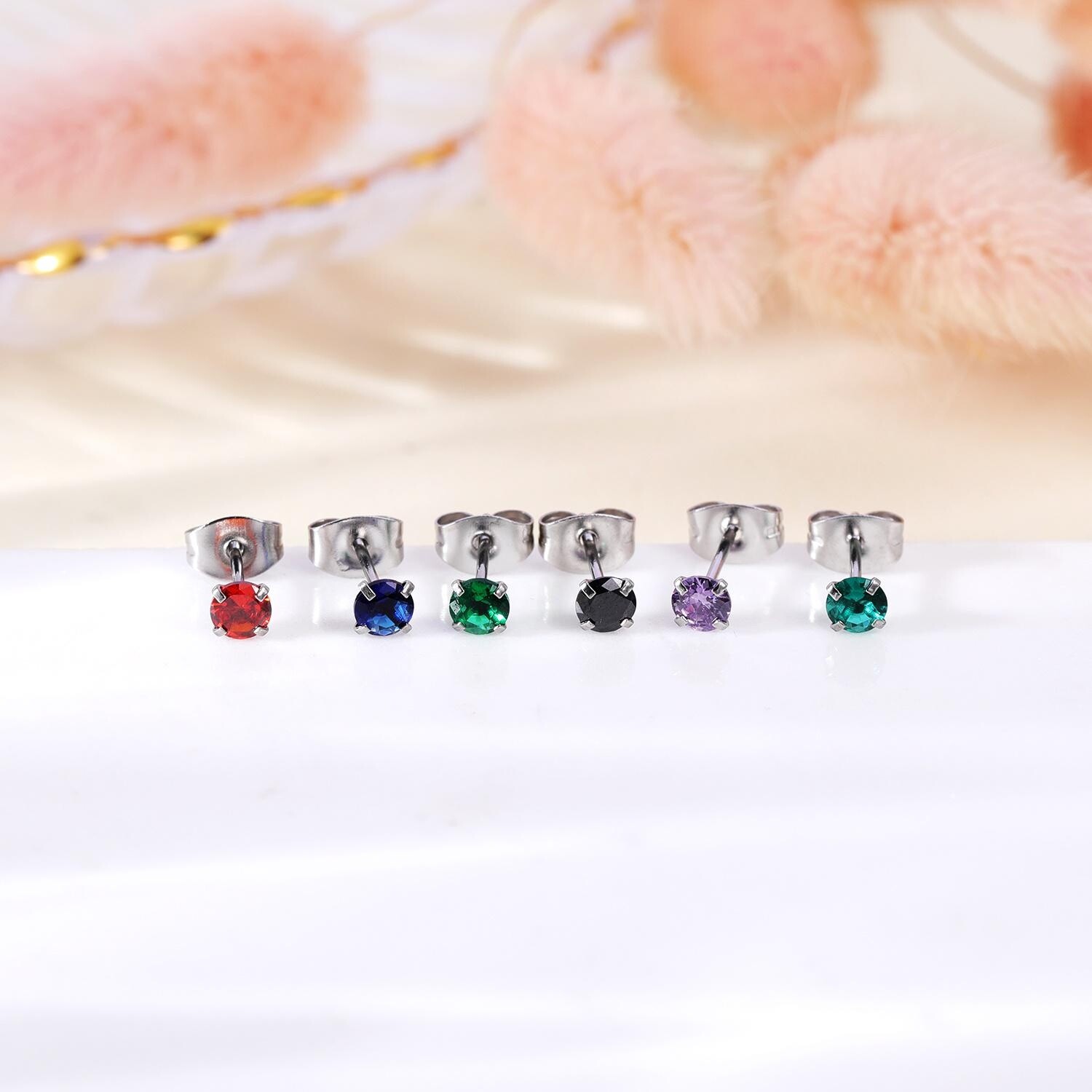 1 Pair 20G Stainless Steel Stud Earrings CZ Ear Studs Cartilage Piercing Jewelry
