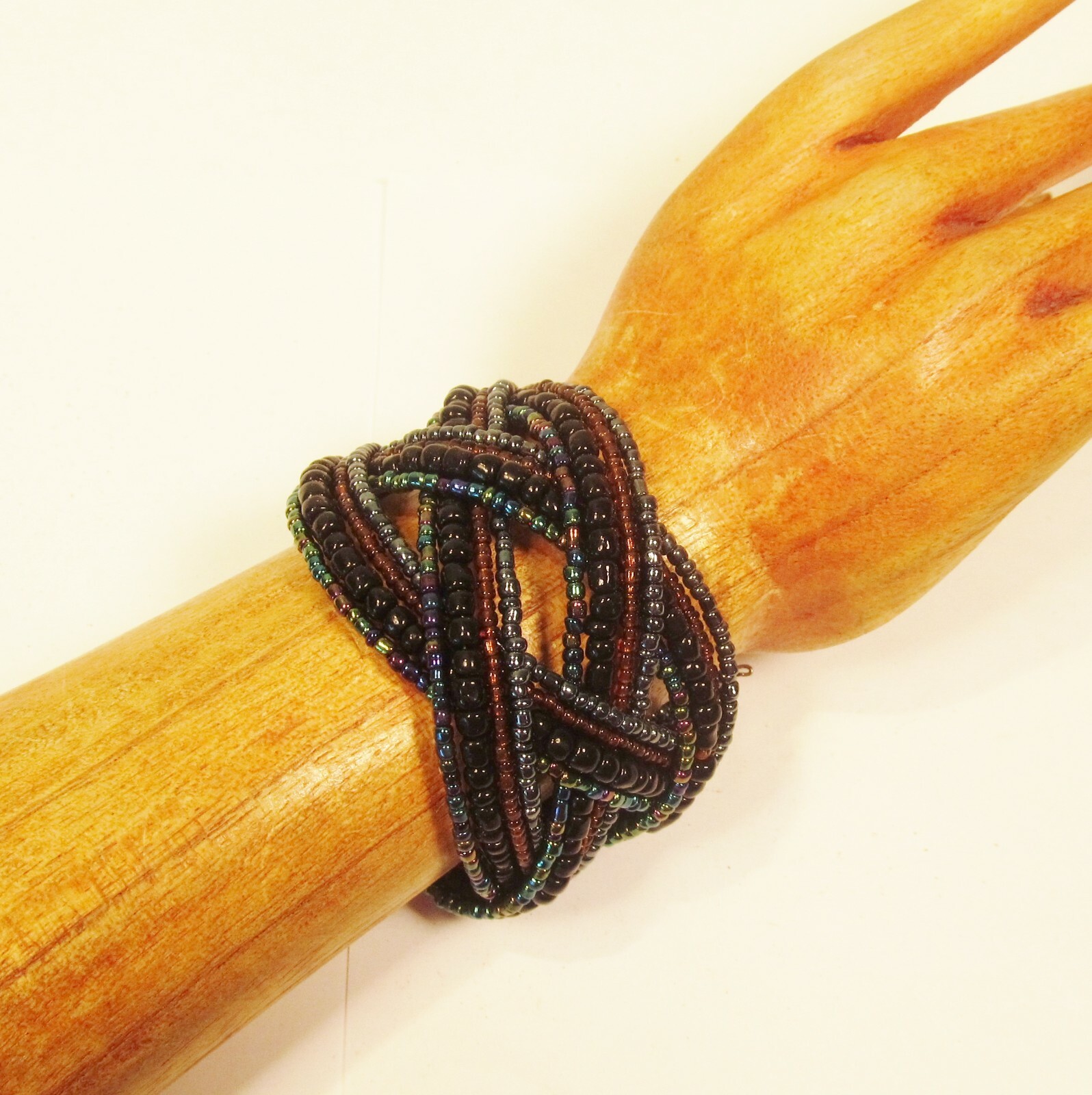 LOT of 12 Handmade Beaded Boho Cuff Bracelets WHOLESALE 6 Dark COLORS DIY