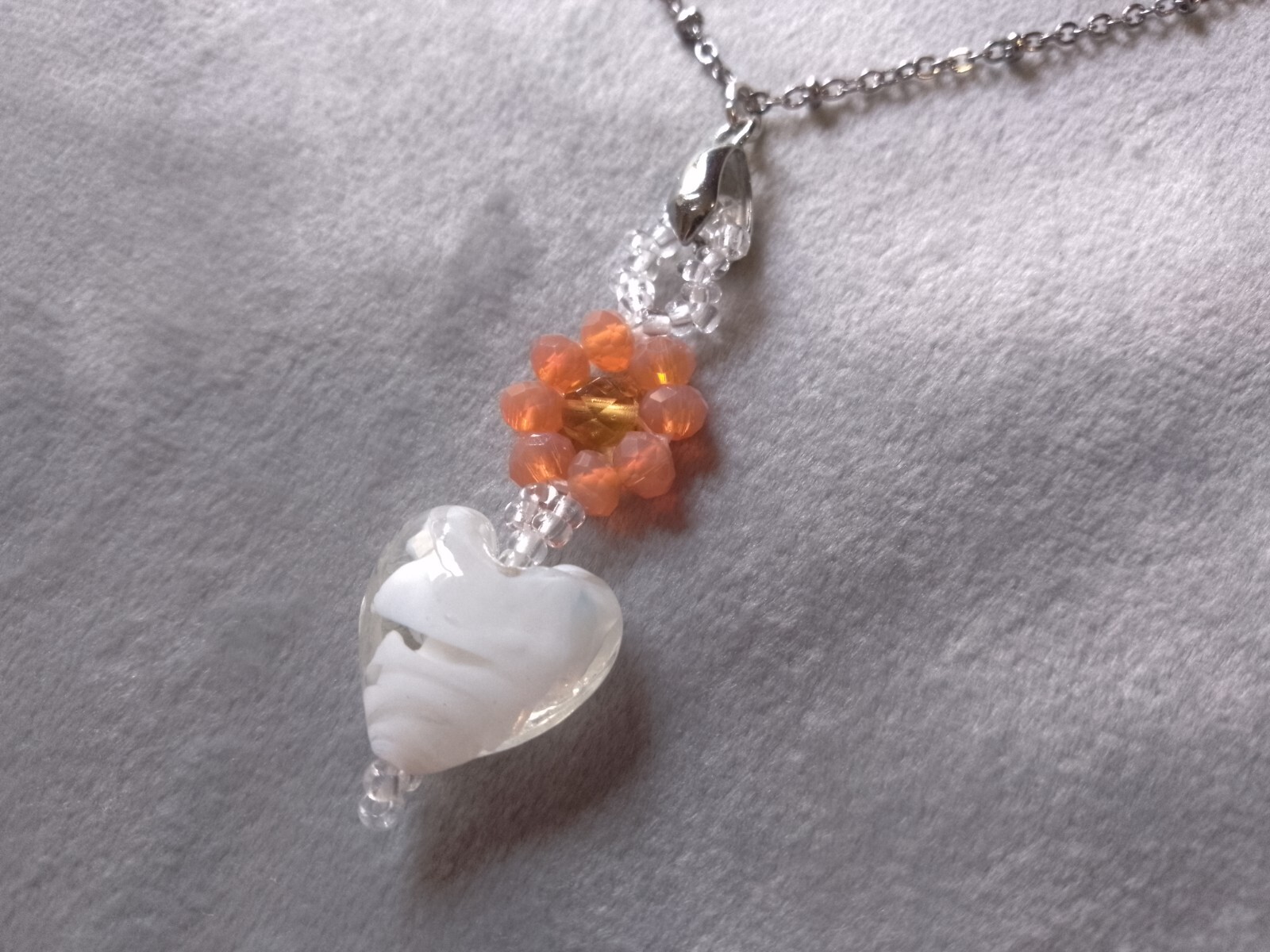 Crystal Heart Daisy Pendant Necklace Set Long Earrings With Pearl