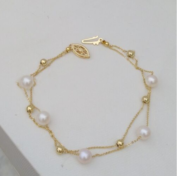 AAA 7-8mm South Sea White Pearl Bracelet 14k Yellow Gold Clasp 7.5-8 Inch