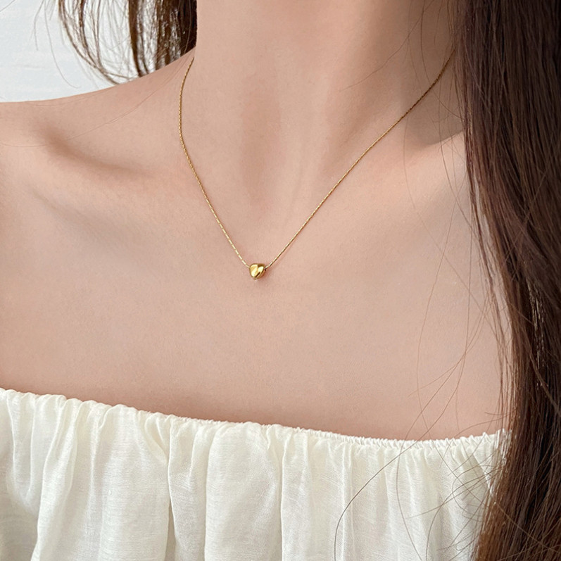 18K Gold Stainless Steel Love 5mm Tiny Floating Heart Pendant Chain Necklace AG