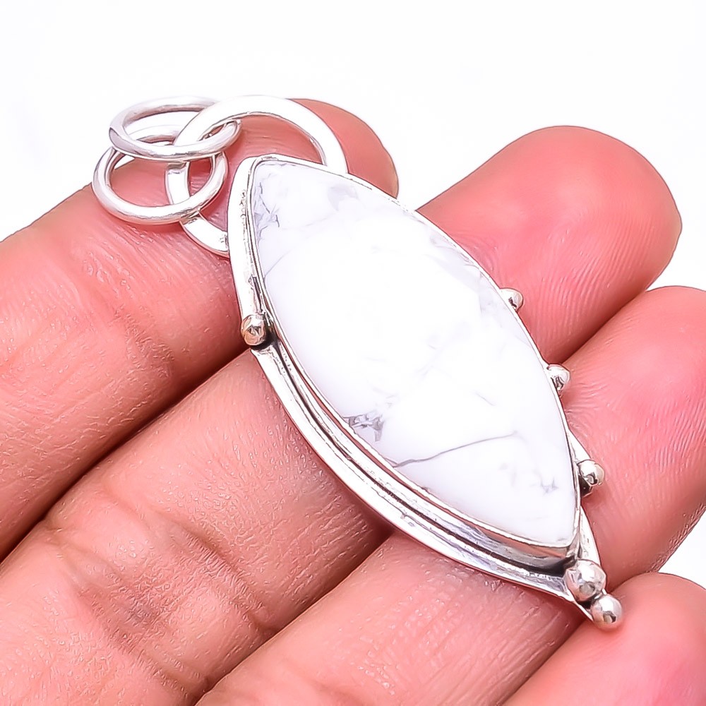 Natural White Howlite – United States 925 Sterling Silver Pendant 2.15″ P68