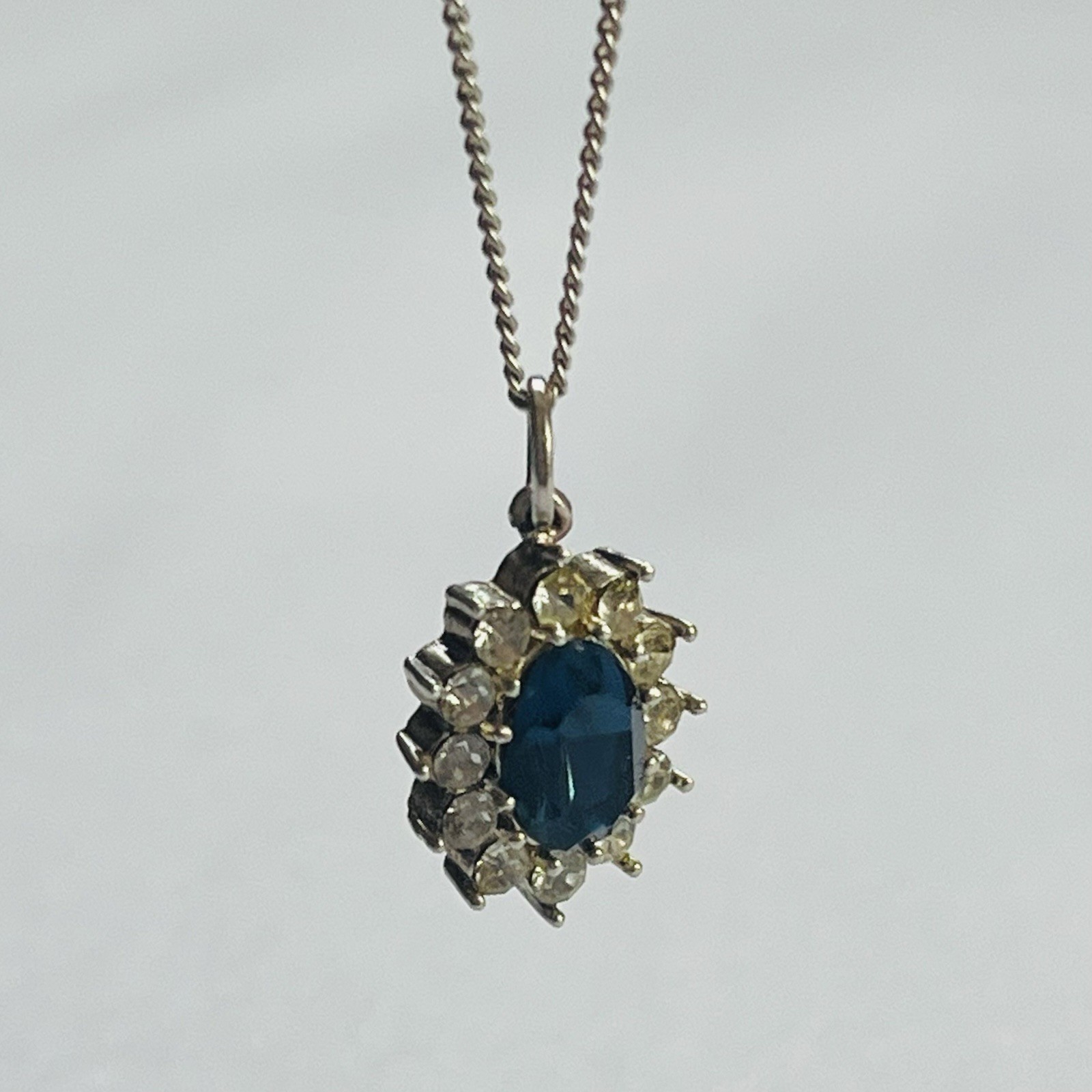 Sterling Silver Cluster Pendant Necklace 16 Inch Curb Link Chain 925