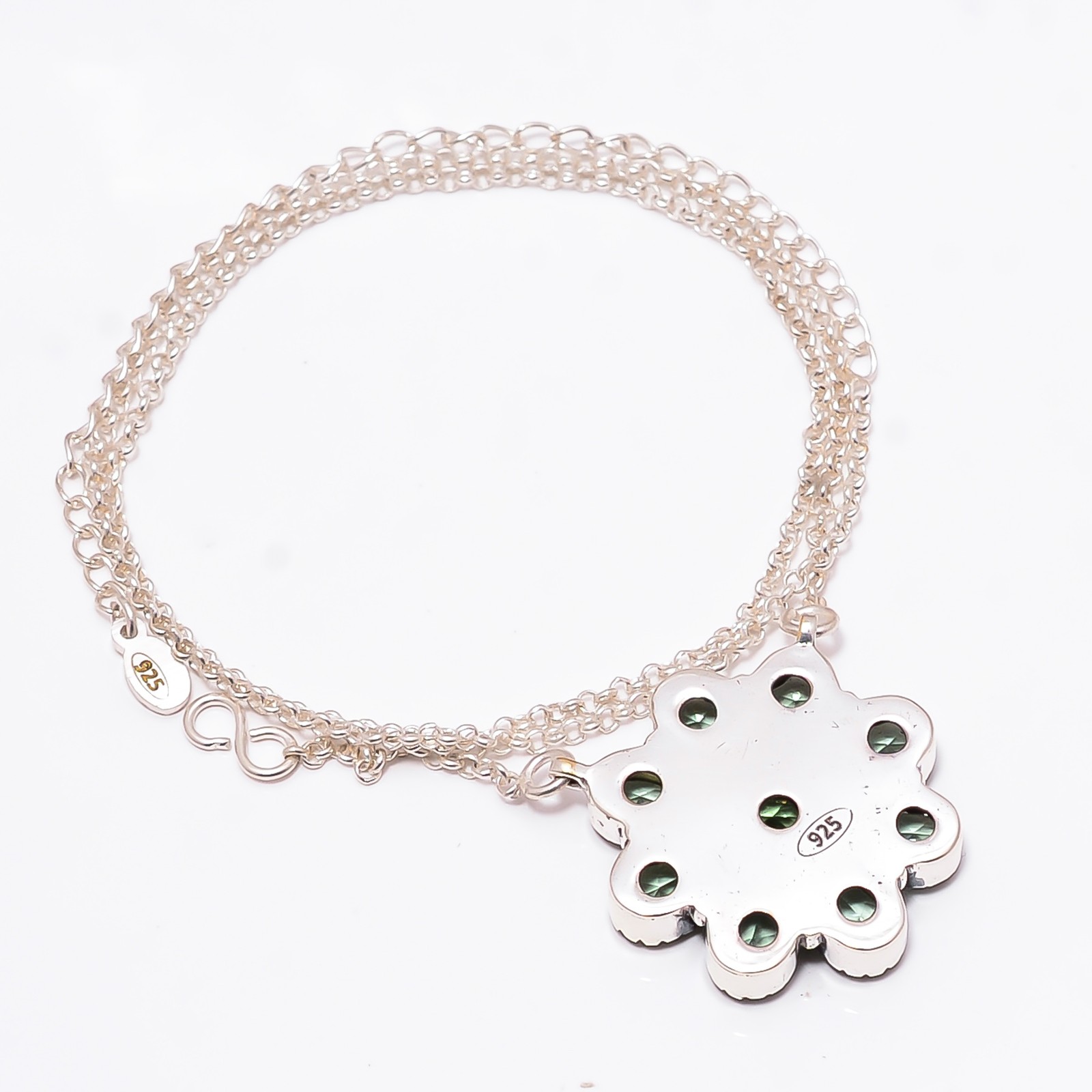 Green Amethyst 925 Sterling Silver Cluster Flower Necklace 19-23″ Cp10957124629