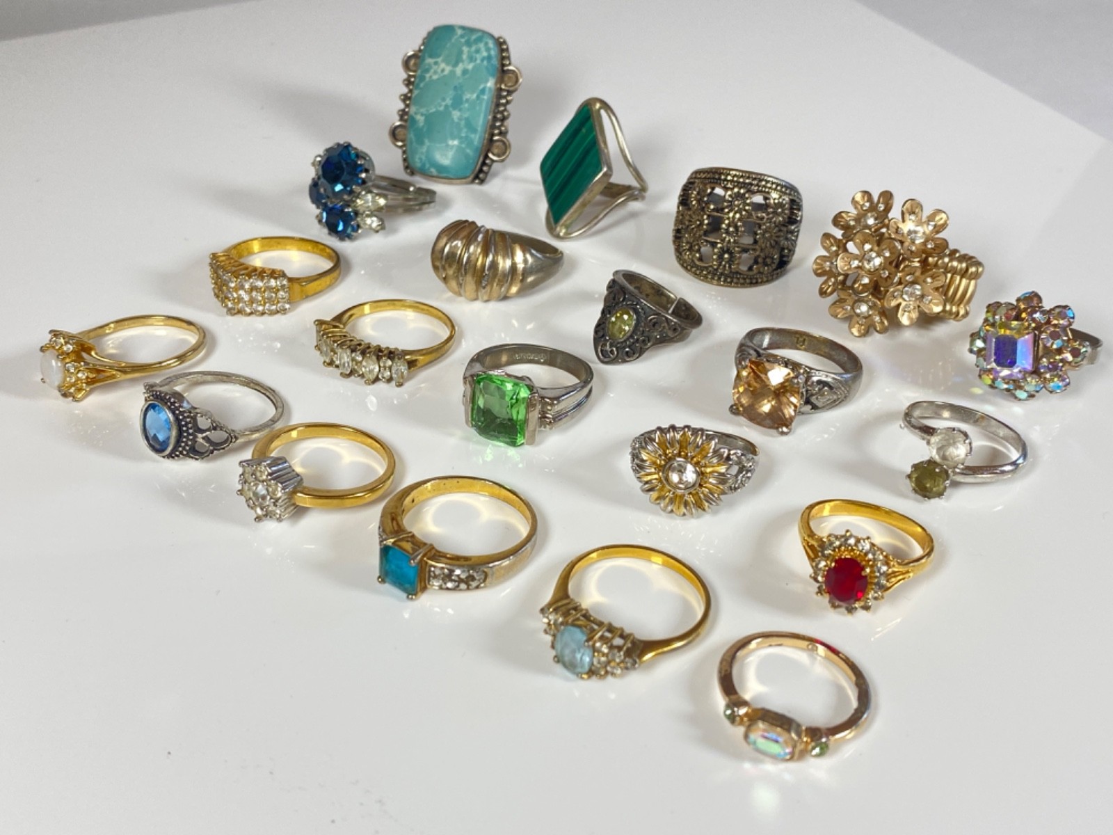 HUGE LOT OF 21 Rings Various Styles Sizes Mexico, 18K GE, PL, etc. NO STERLING