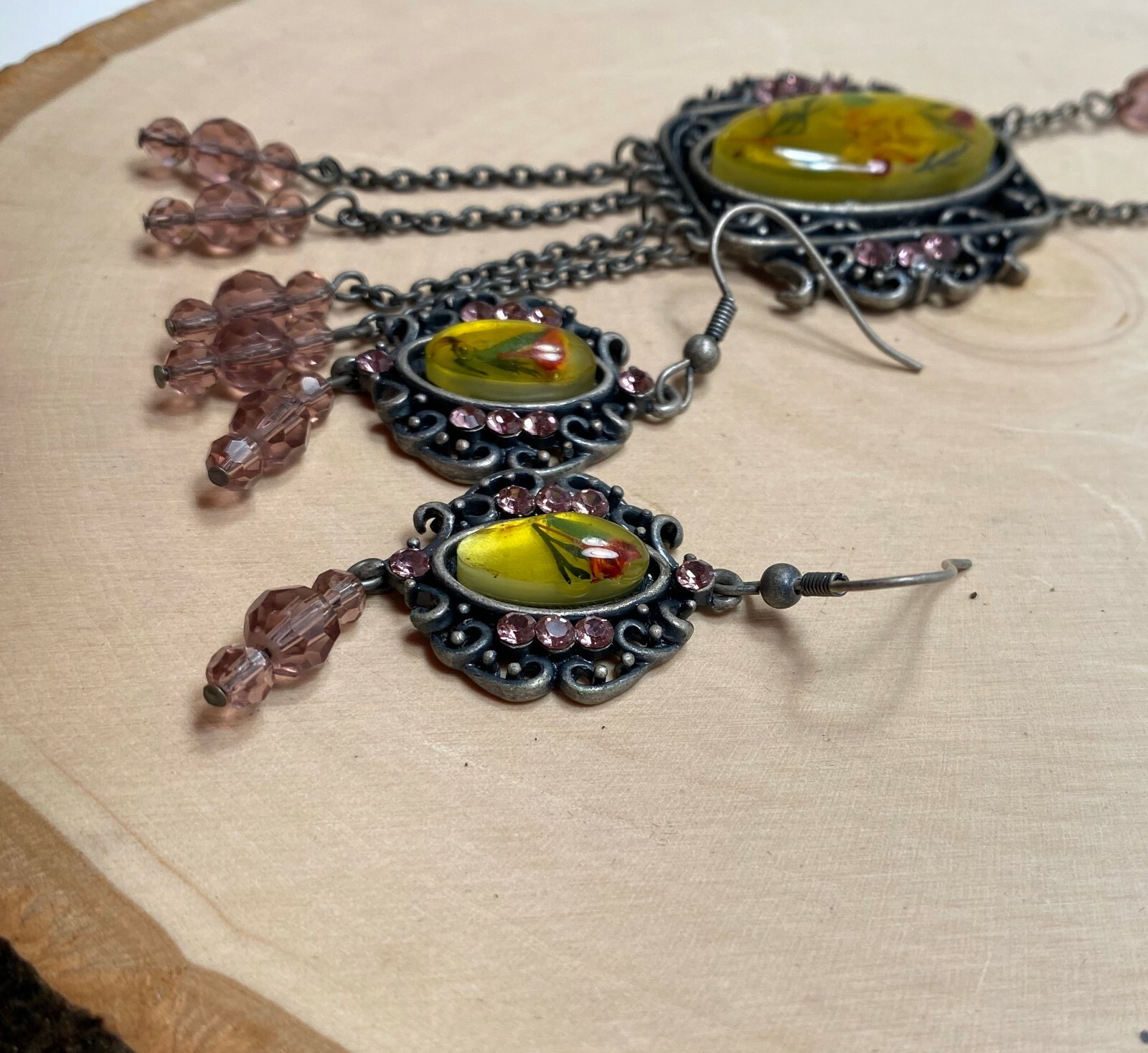 Flower Necklace Earring Set Jewelry Set Bridal Jewelry Purple Floral Vintage