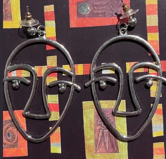 Abstract Silvertone Picasso Earring Dangles